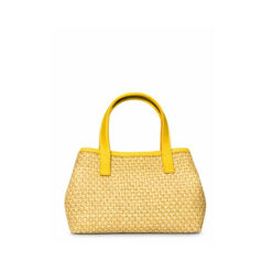 bolso de rafia artesanal color natural con asas amarillas modelo CALA