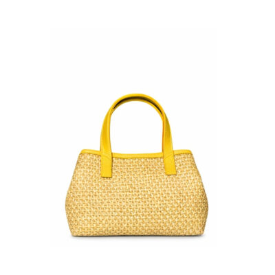 bolso de rafia artesanal color natural con asas amarillas modelo CALA