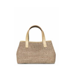 bolso de rafia artesanal color topo con asas piel modelo CALA