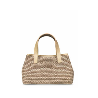 bolso de rafia artesanal color topo con asas piel modelo CALA